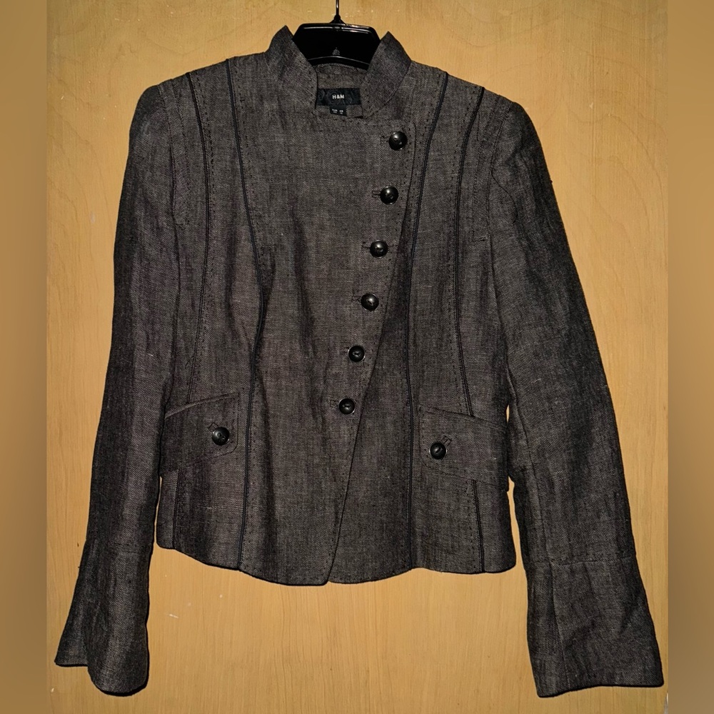 H&M- Suit Jacket - Black Brown Linen - Size 10